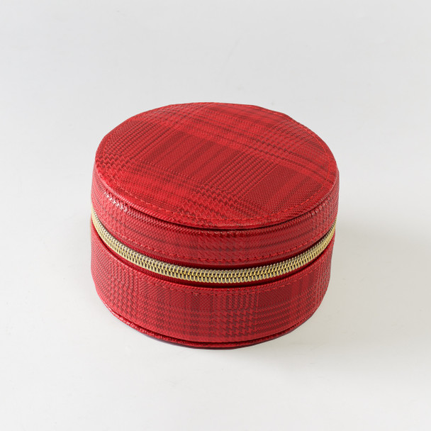 Red Glen Plaid Round Organizer - Vegan Leather
