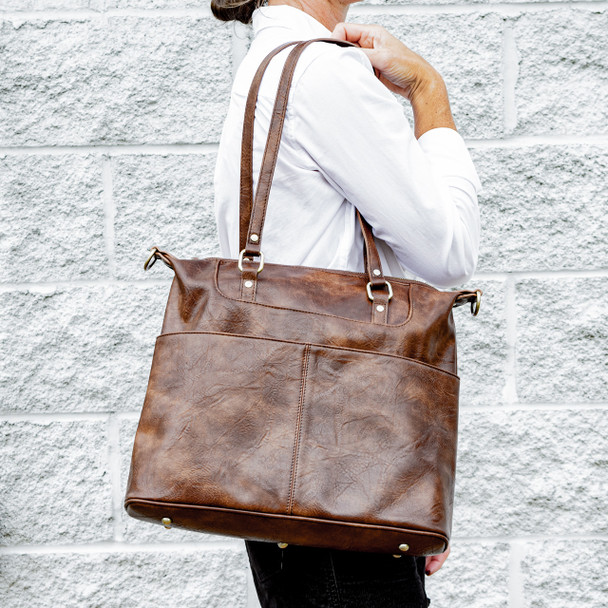 London Convertible Tote- Brown - Vegan Leather