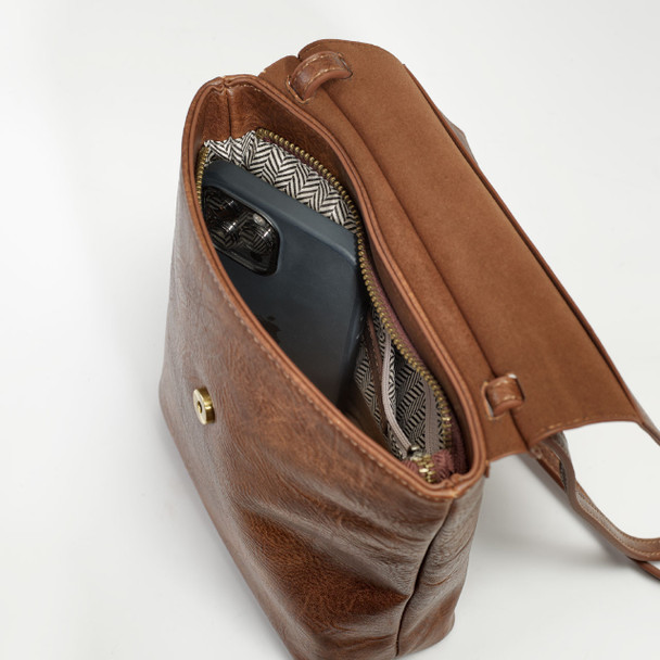 Brown Front Flap Crossbody - Vegan Leather