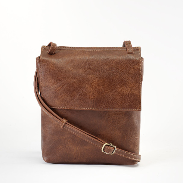 Brown Front Flap Crossbody - Vegan Leather