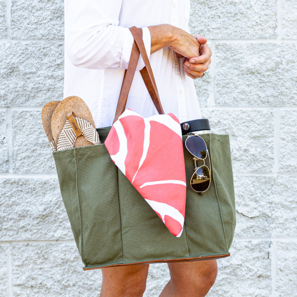 Olive Canvas Multi-Pocket Ultimate Market Tote