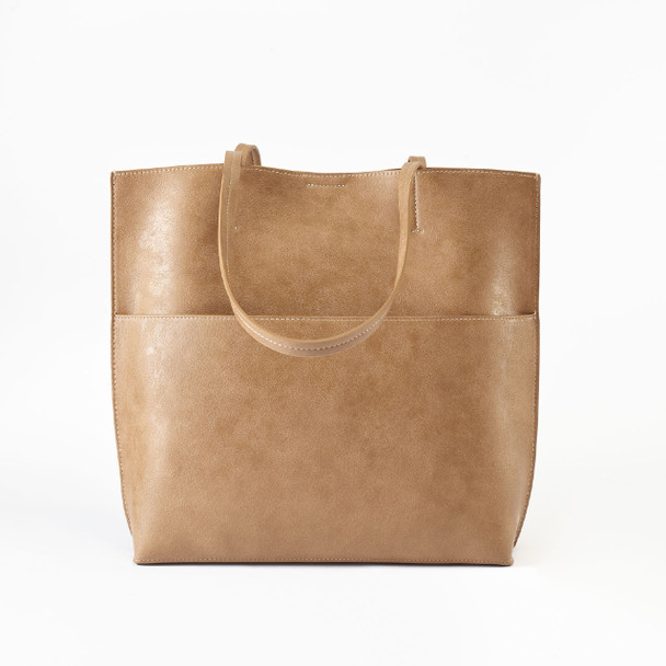 Market Street Tote- Sand - Vegan Leather - Embroidered