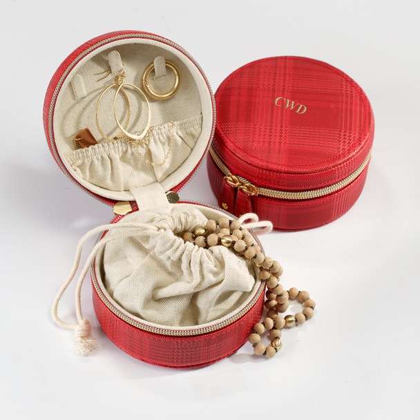 Red Glen Plaid Round Organizer - Vegan Leather - Stamped