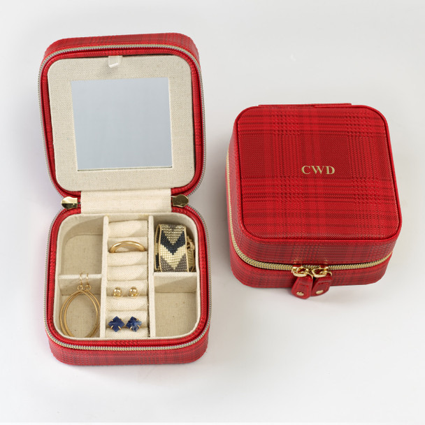 Red Glen Plaid Square Organizer - Vegan Leather - Stamped