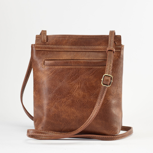 Brown Front Flap Crossbody - Vegan Leather - Stamped