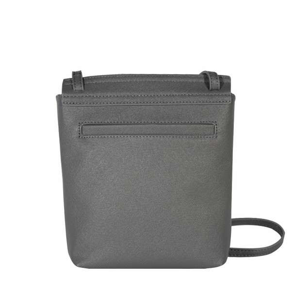 Dk Gray Front Flap Crossbody - Vegan Leather - Stamped
