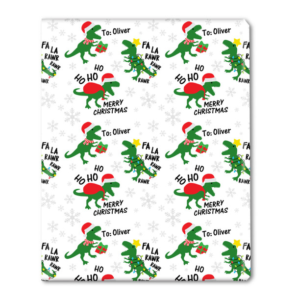 T-Rex Santa Personalized Gift Wrap