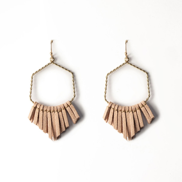 Suede Tassel Hexagon Earrings-Dusty Pink
