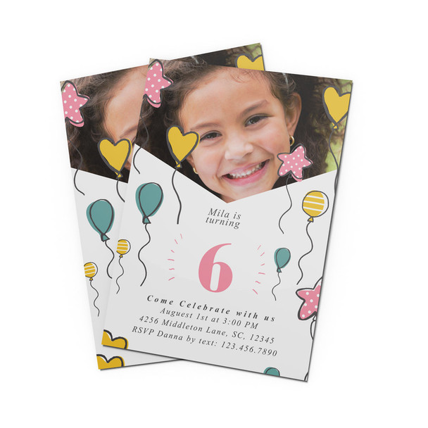 Photo Balloons Birthday Invitation