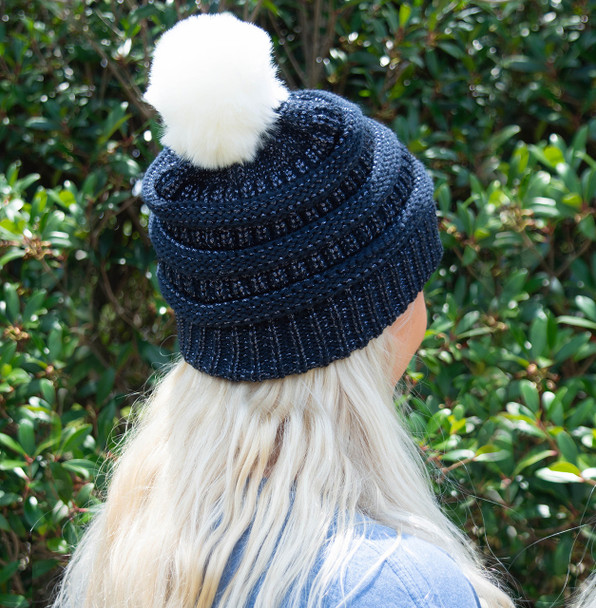 Metallic Navy Pom Beanie