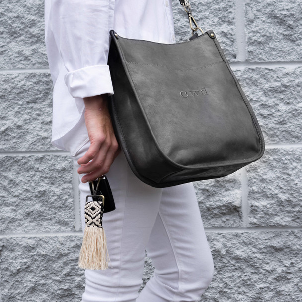 Dark Gray Lenox Saddlebag - Vegan Leather - Embroidered