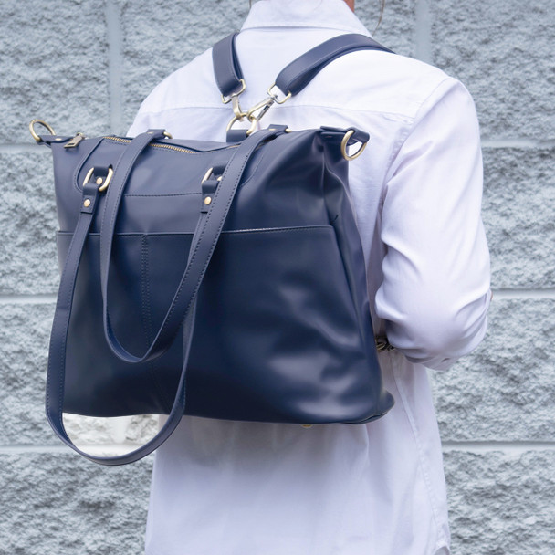 London Convertible Tote- Navy - Vegan Leather
