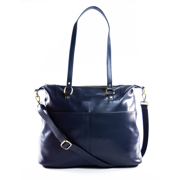 London Convertible Tote- Navy - Vegan Leather - Embroidered