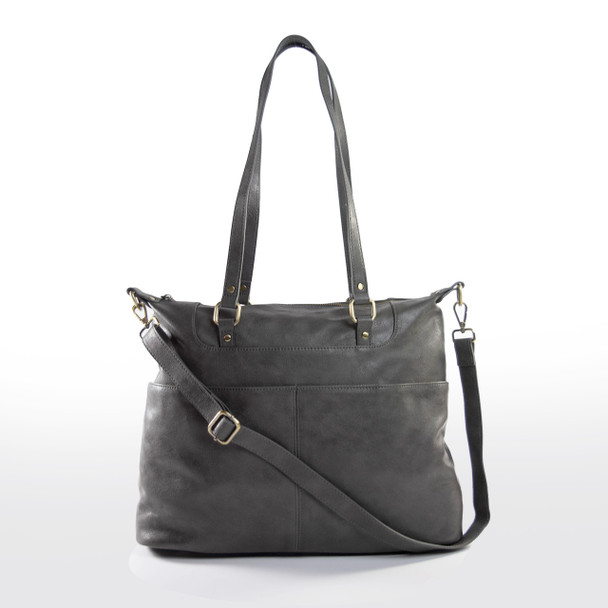 London Convertible Tote- Dark Gray - Vegan Leather - Stamped