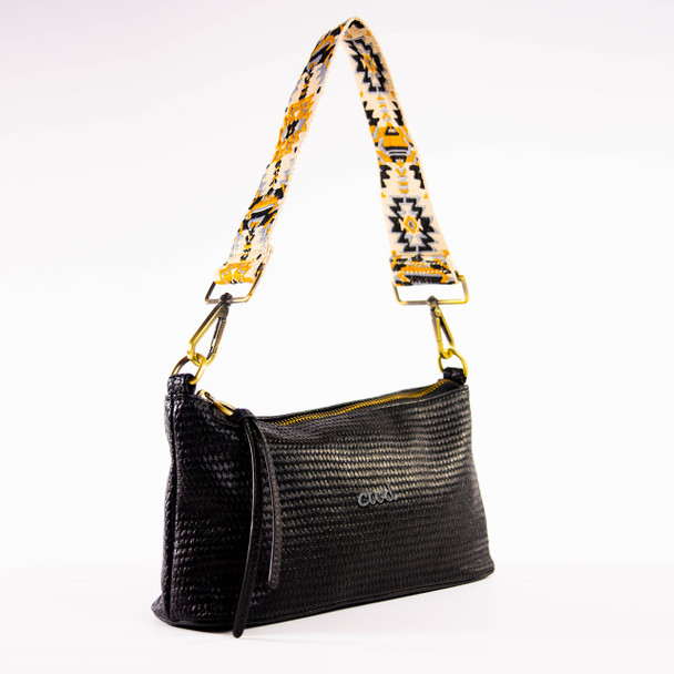 Quinn Shoulder Bag- Midnight - Vegan Leather - Embroidered