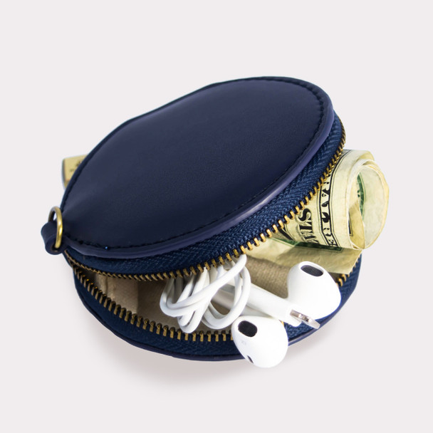 Round Coin Purse- Navy - Vegan Leather
