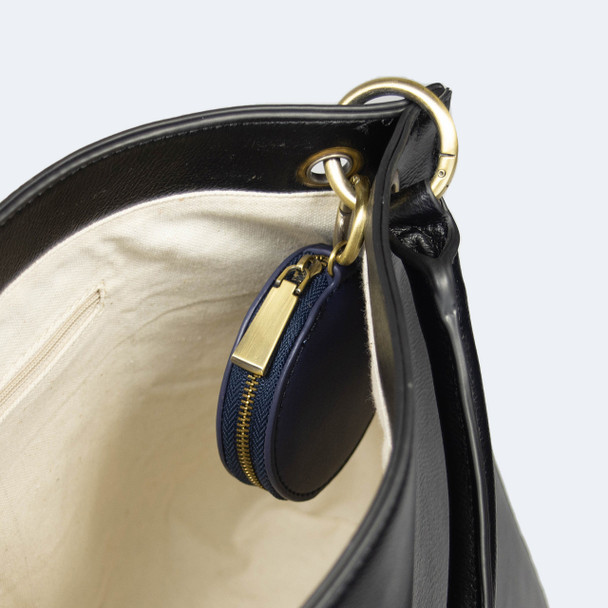 Round Coin Purse- Navy - Vegan Leather - Stamped