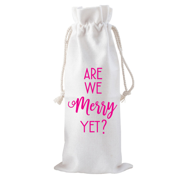 Are we Merry Yet Drawstring Bottle Tote Are we Merry Yet Drawstring Bottle Tote