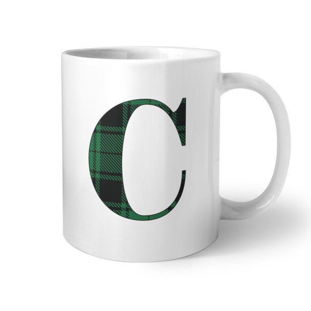 Green & Black Check Initial Coffee Mug