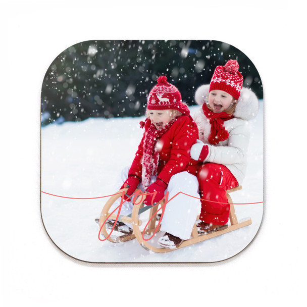 Joy Script Photo Square Coaster