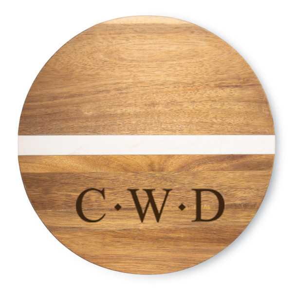 Acacia & Stone Reversible Round Board- Engraved Diamonds