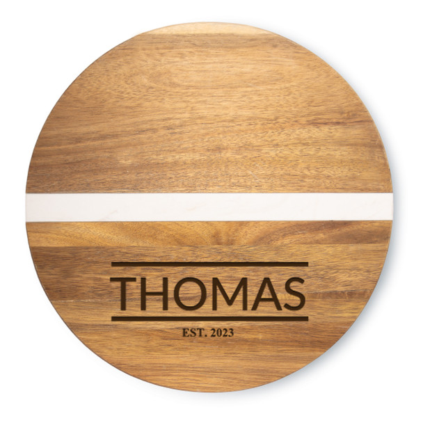 Acacia & Stone Reversible Round Board- Engraved Latolines