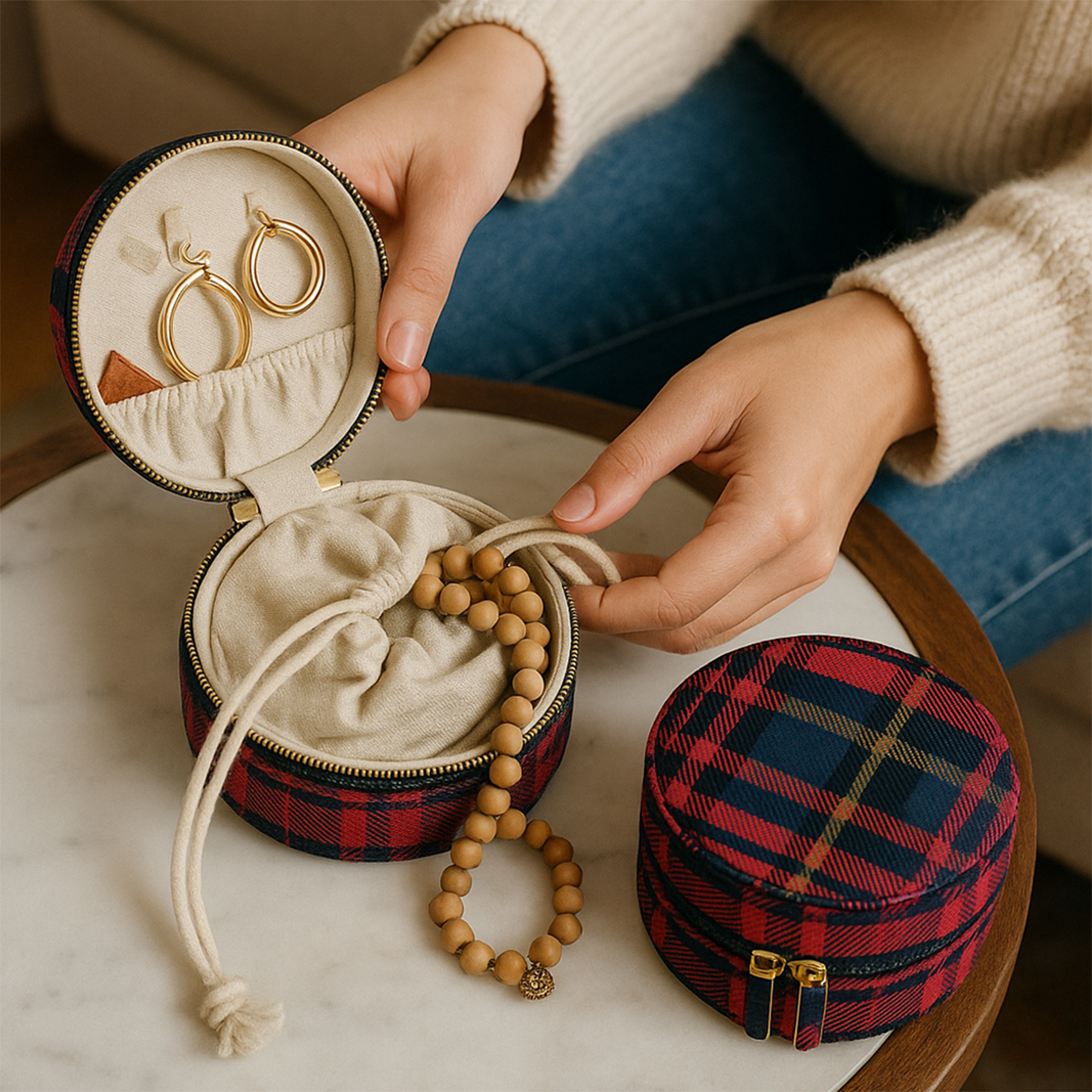 A colorful table cloth setting features a pineapple, orange slices, and a drink, evoking a cheerful summer atmosphere.