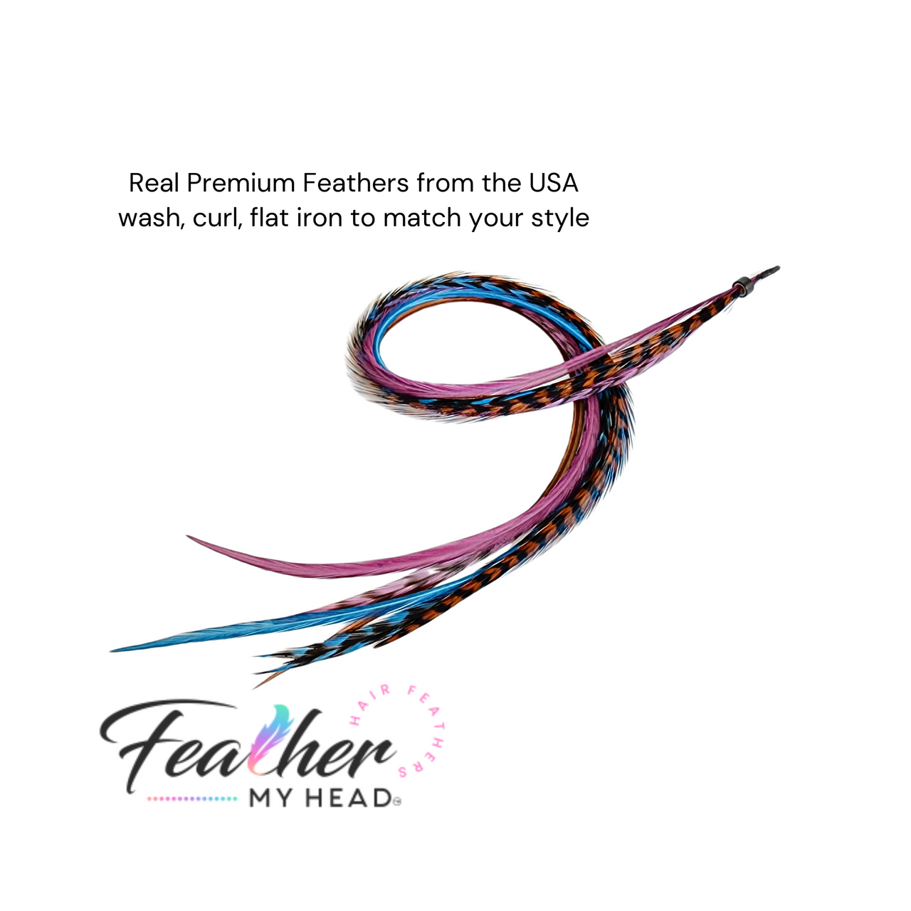 Sugar and Spice Feather Hair Extensions . Mix of Plum Purple, Blue, and