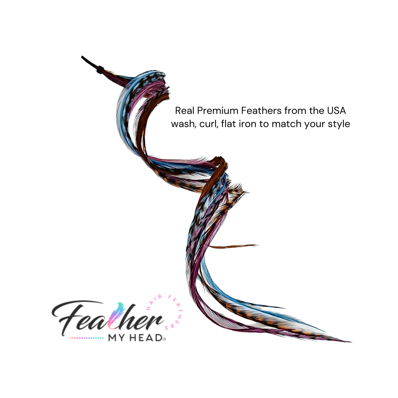 Sugar and Spice Feather Hair Extensions . Mix of Plum Purple, Blue, and