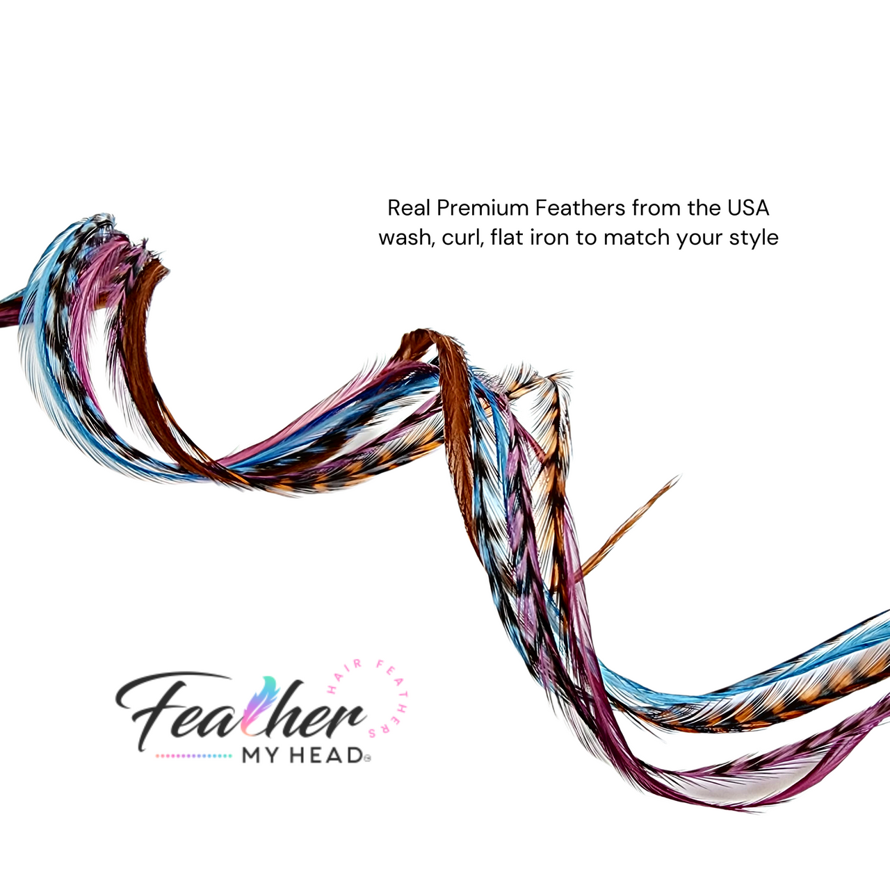 Sugar and Spice Feather Hair Extensions . Mix of Plum Purple, Blue, and
