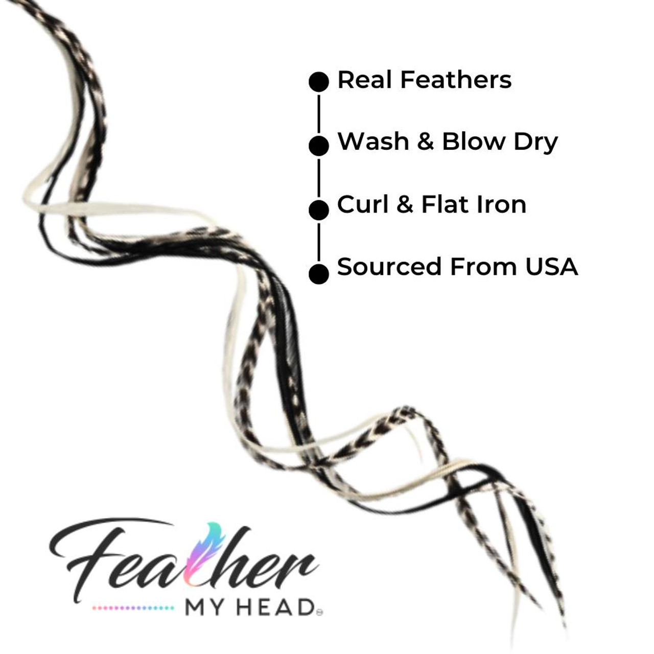 Hair Feathers Natural Black, White Feather Extensions Feather My Head