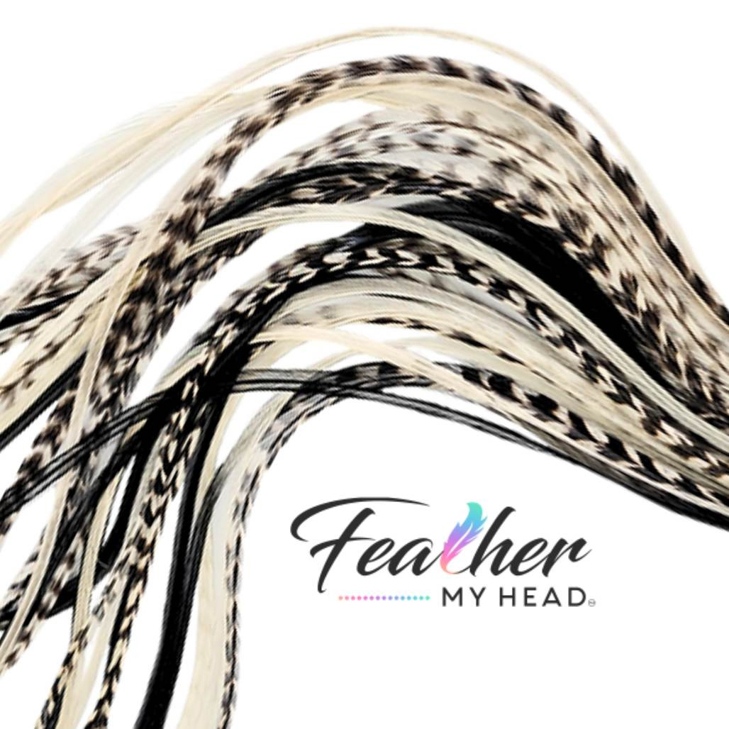 Hair Feathers Natural Black, White Feather Extensions Feather My Head