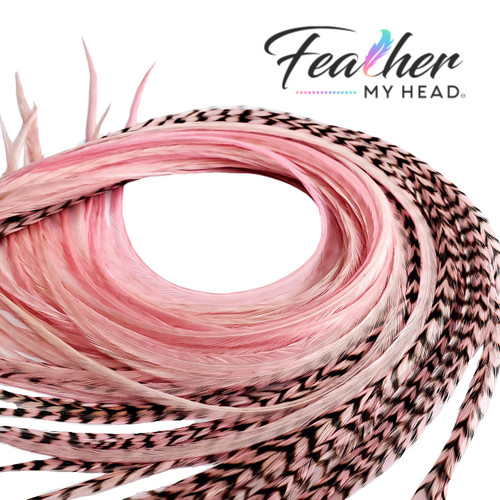 Pastel Baby Pink Hair Feather Extension in long lengths over 16 inches with optional feather kit