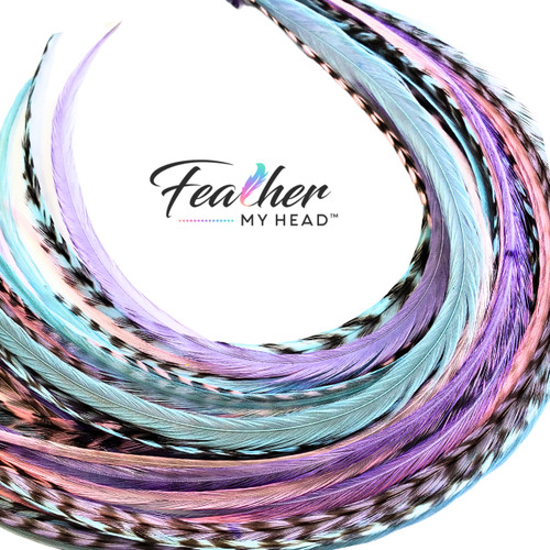  Feather Hair Extensions, 100% Real Rooster Feathers, Long  Rainbow Colors (RAIN mix) : Beauty & Personal Care