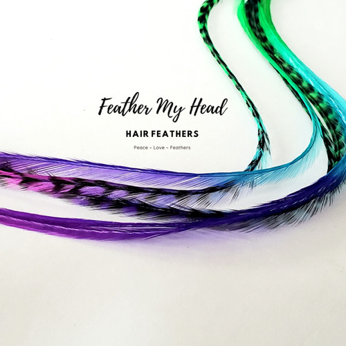 Natural Hair Feathers - Feather Hair Extensions, Green Brown - White -  Cream Mix - Bamboo and Coconut