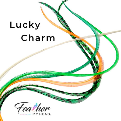 Hair Feather Extensions in Green and Yellow Gold colors for your St Patrick's Day Accessory. Feather My Head Hair Feathers