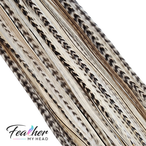 Natural Hair Feathers - Feather Hair Extensions, Green Brown - White -  Cream Mix - Bamboo and Coconut
