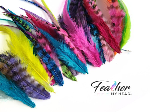 Purple Pink Brown Hair Feathers - Feather Extensions - Hippie Shake Mix