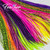 Hair Feather Extensions in neon fluorescent colors of green, orange, yellow, pink, and purple by Feather My Head Hair Feathers