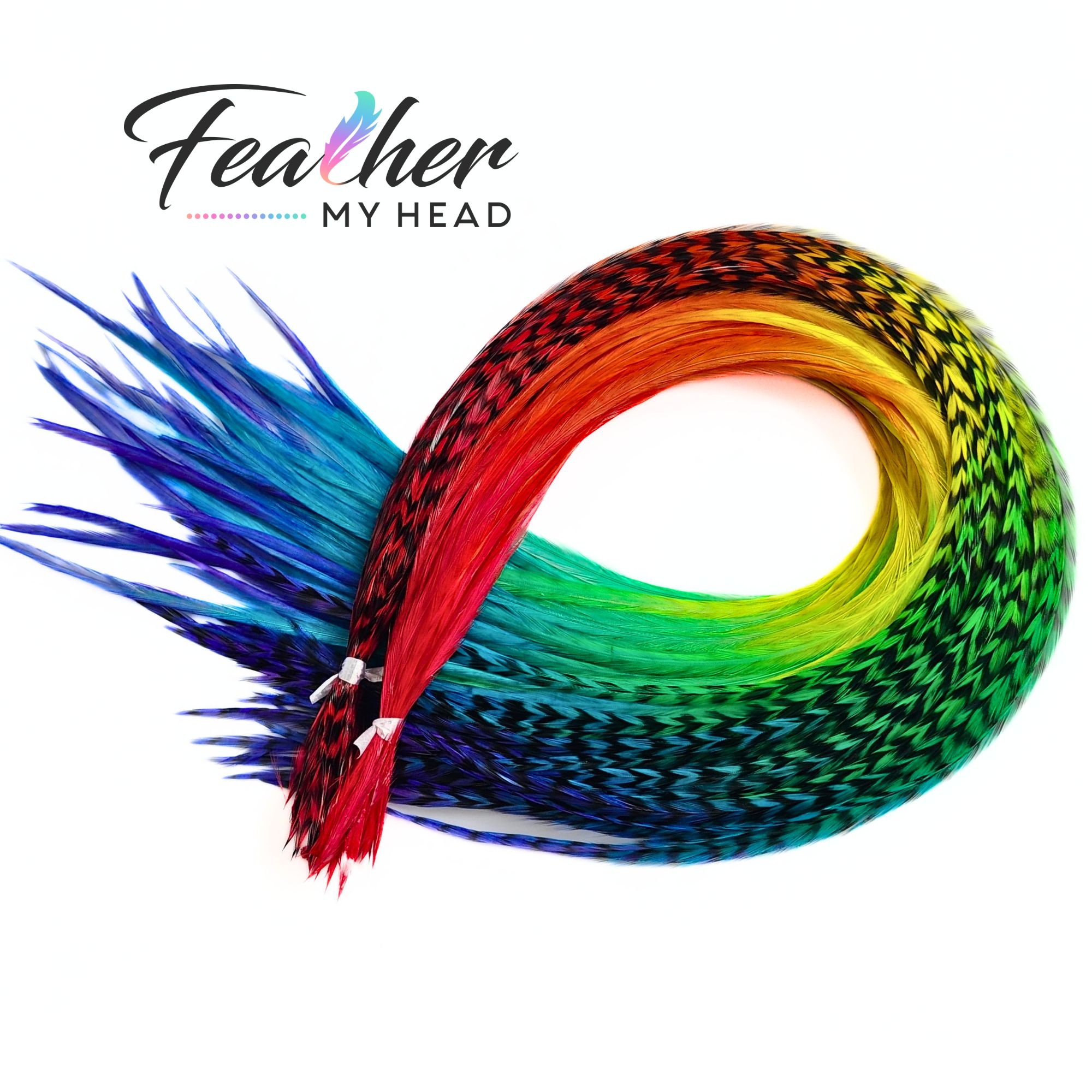 Hair Feathers. Hand Dyed in a Rainbow Tie Dye Effect in -   Feather  hair extensions, Feathered hairstyles, Hair extension kit
