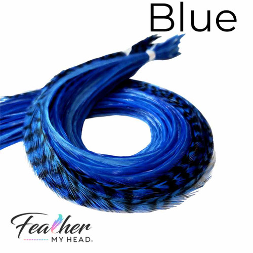 Dark Blue Hair Feather Extensions. Long Lengths and Hair Feather Kit