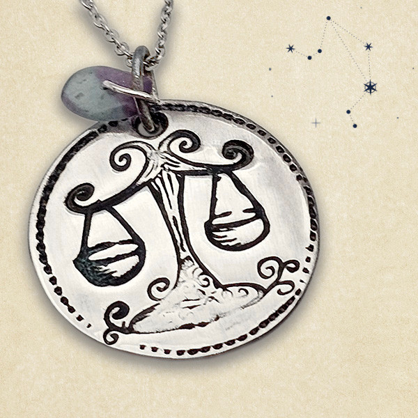Libra. Four Elements Zodiac Talisman. Silver pendant with Fluorite