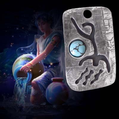 AQUARIUS ZODIAC SILVER TALISMAN WITH TURQUOISE