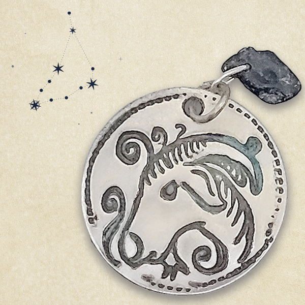 CAPRICORN. FOUR ELEMENTS ZODIAC TALISMAN. SILVER PENDANT WITH JASPER