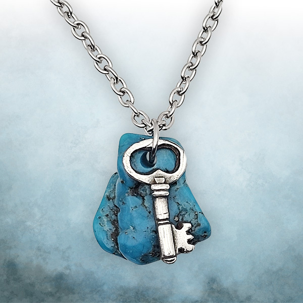Lucky Key Pendant on Turquoise – Talisman of Protection, Prosperity & Harmony