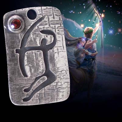 SAGITTARIUS ZODIAC PENDANT WITH GARNET