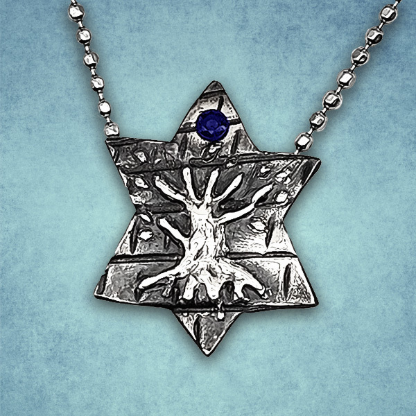 Star of David Talisman with Tree of Life and Iolite