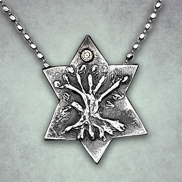 #STAR OF DAVID TALISMAN WITH TREE OF LIFE AND ZIRCON