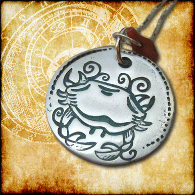 Cancer. Four Elements Zodiac Talisman. Silver pendant with Coral ...