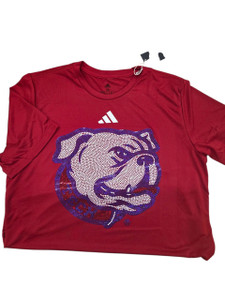 LA Tech red regular length performance shirt with spangle print.
